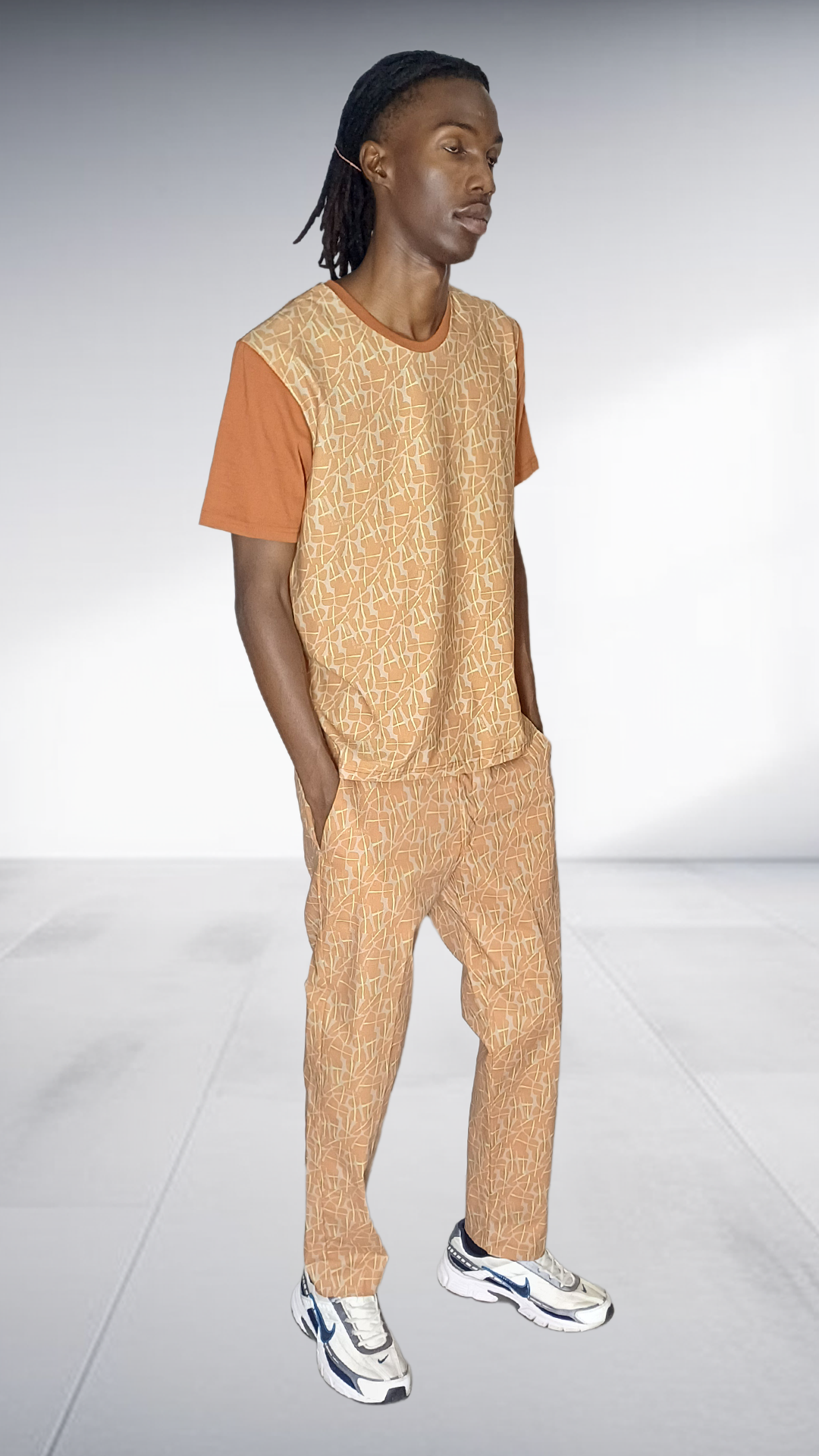 Fundundzi Afroblock Printed Two-Piece Set - Camel & Rust Orange – geometric Two-Piece Set, view 6 | AfricaRise