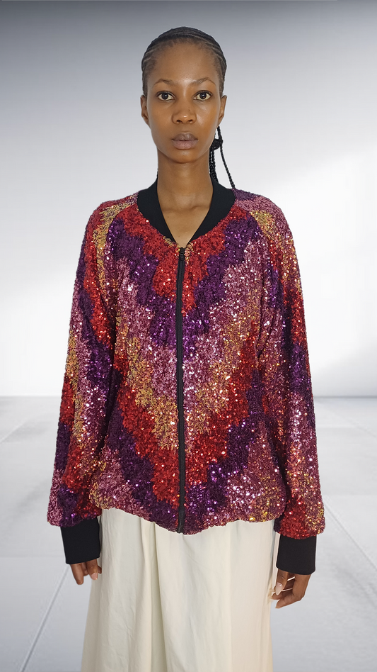 Sparkly Multicolor Sequin Bomber Jacket