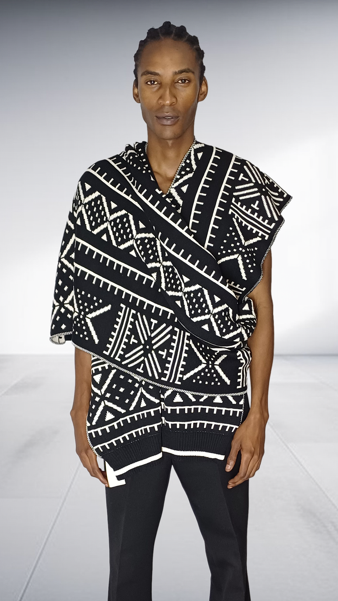 Mille Collines Kichana Shawl - Black & White Geometric