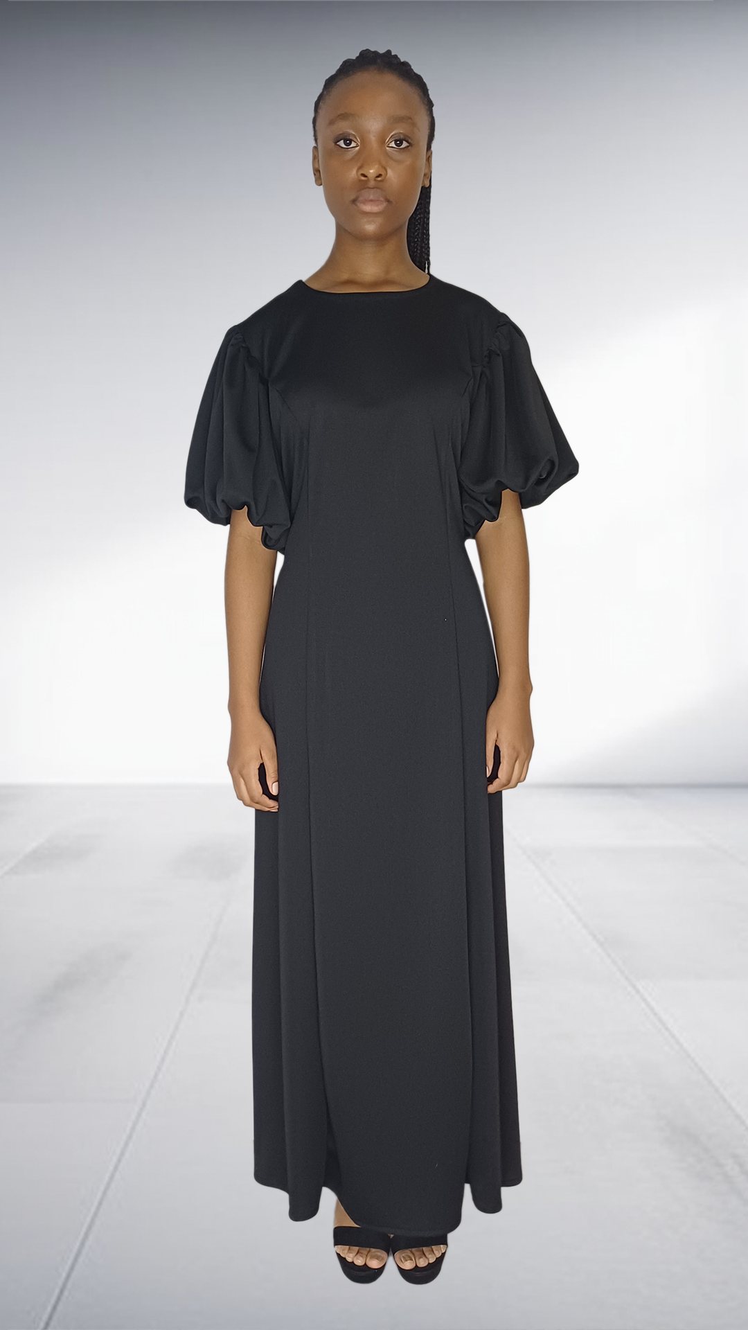 Mukutsuri Black Flutter Sleeve Maxi Dress