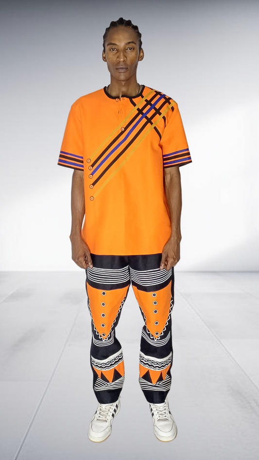 Ephymol Mbaco Xhosa Two-Piece Set - Orange & Navy