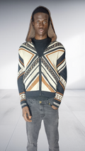 Zeitgeist Geometric Hooded Bomber Jacket - Black, Cream & Tobacco