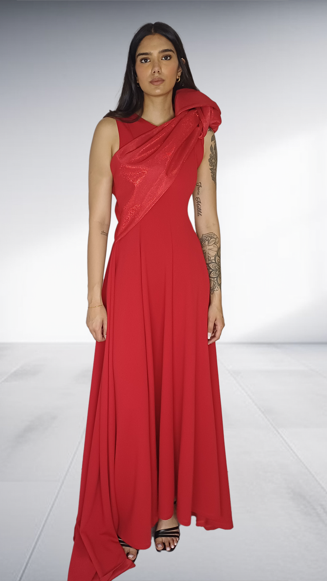 Erre Red One-Shoulder Embellished Gown