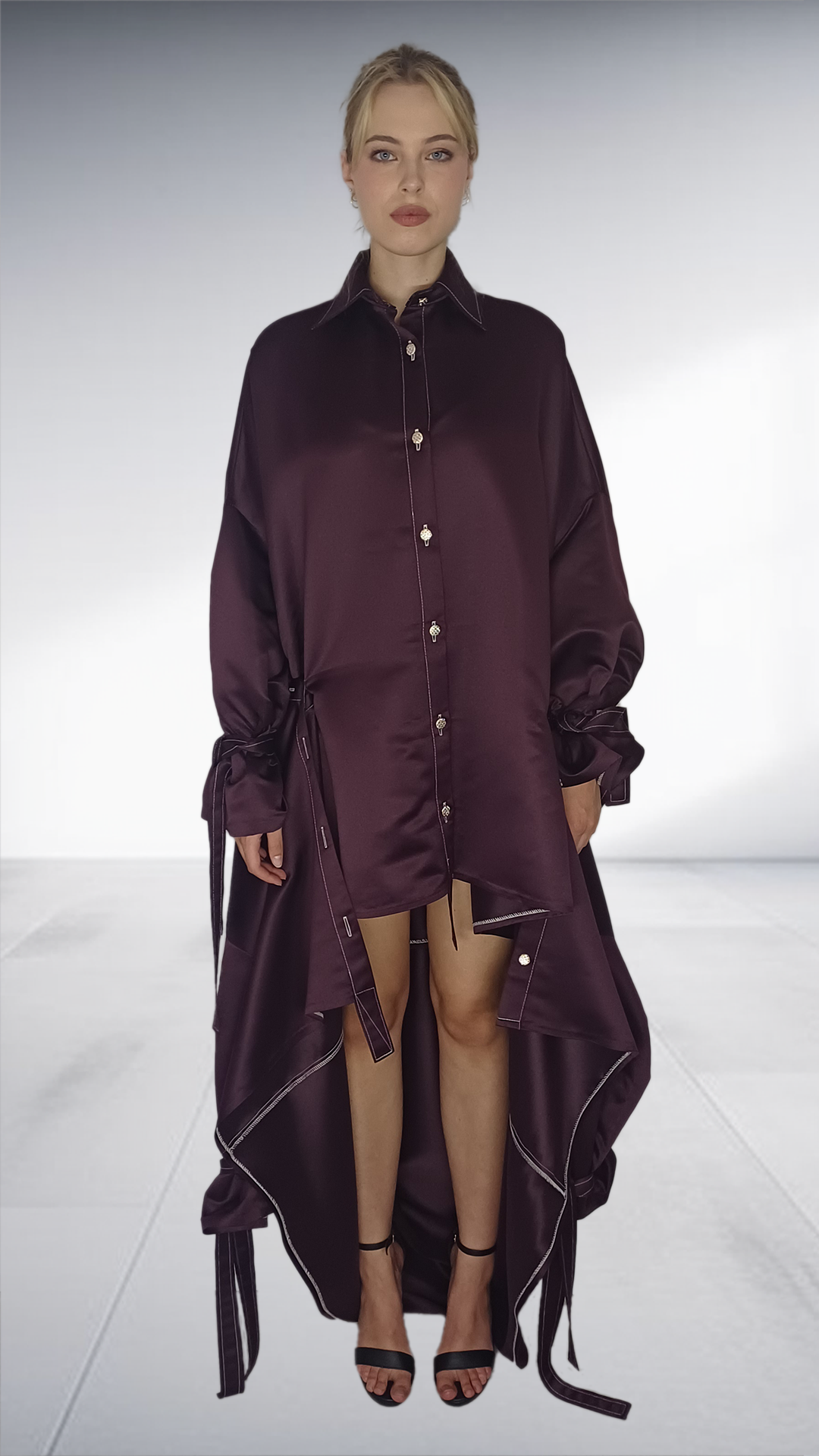 Matte Nolim Plum Asymmetric Deconstructed Shirt Dress