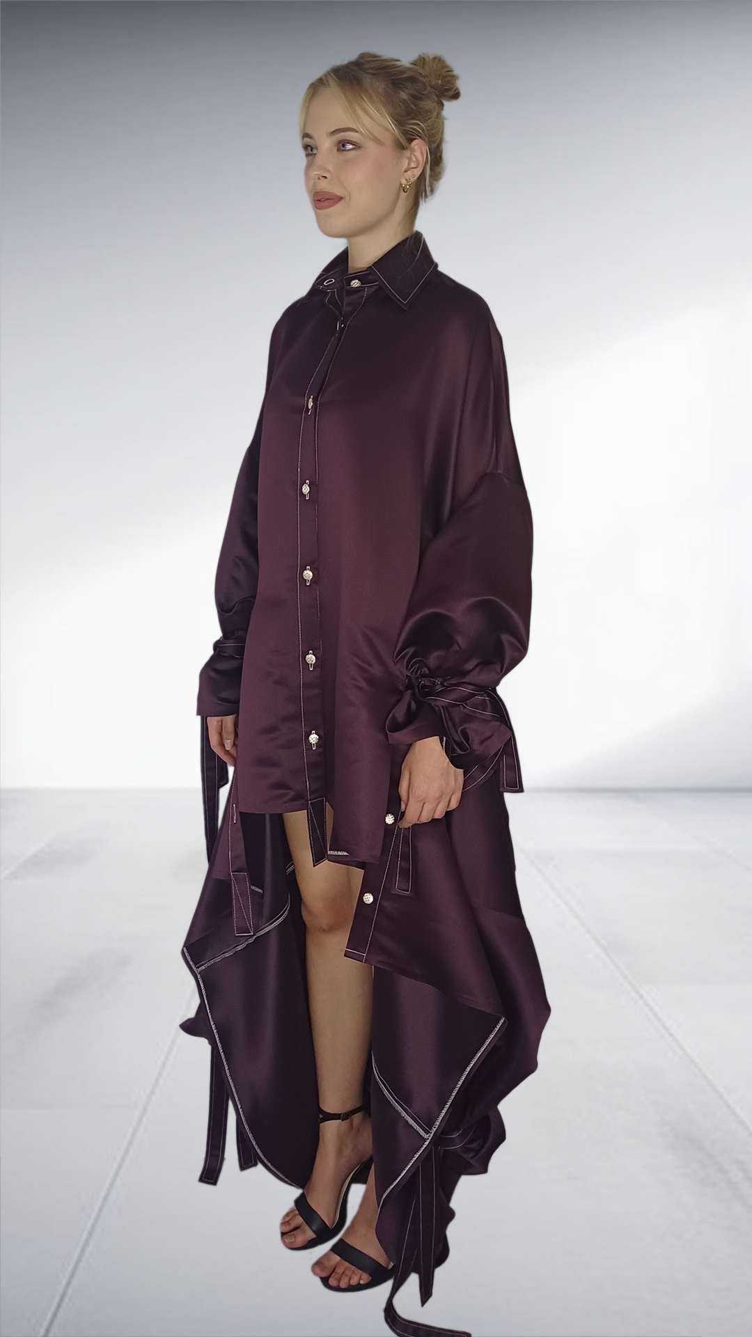Matte Nolim Plum Asymmetric Deconstructed Shirt Dress