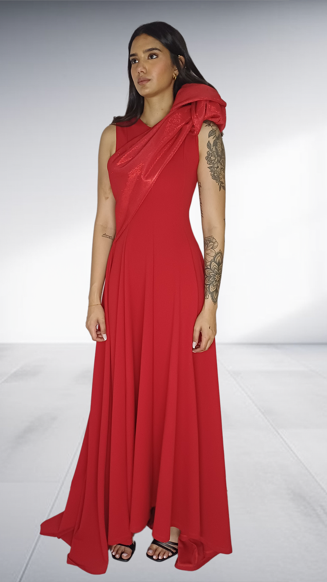 Erre Red One-Shoulder Embellished Gown