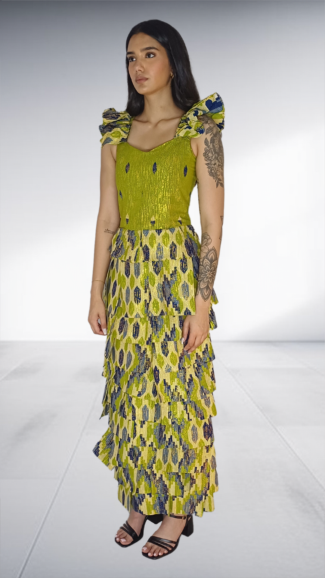 LOLO D Yellow Tiered Maxi Dress
