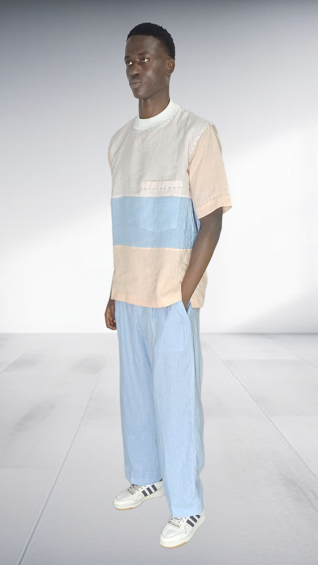 J.O.B Color-Blocked Linen Two-Piece Set - Blue & Peach
