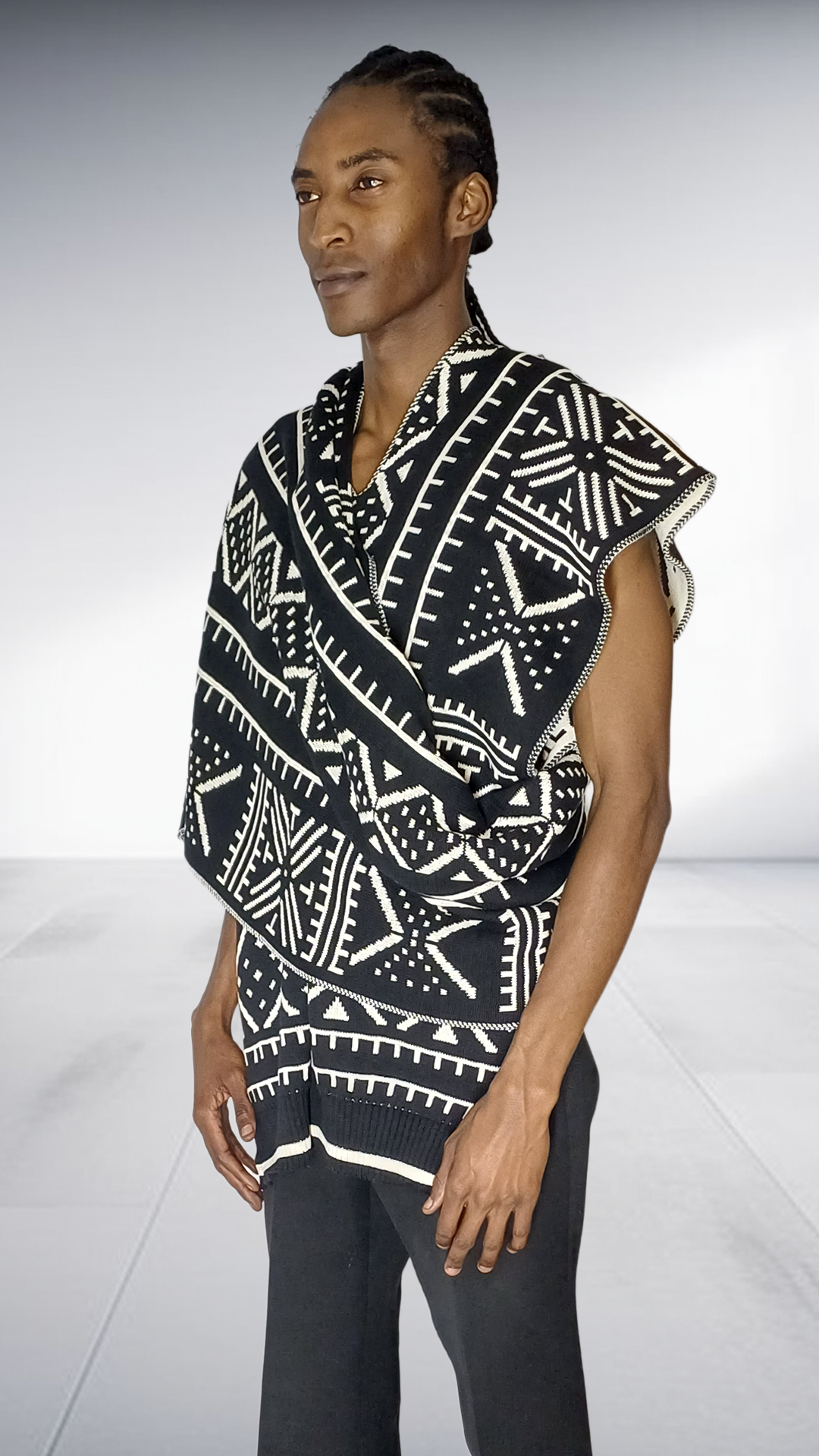 Mille Collines Kichana Shawl - Black & White Geometric