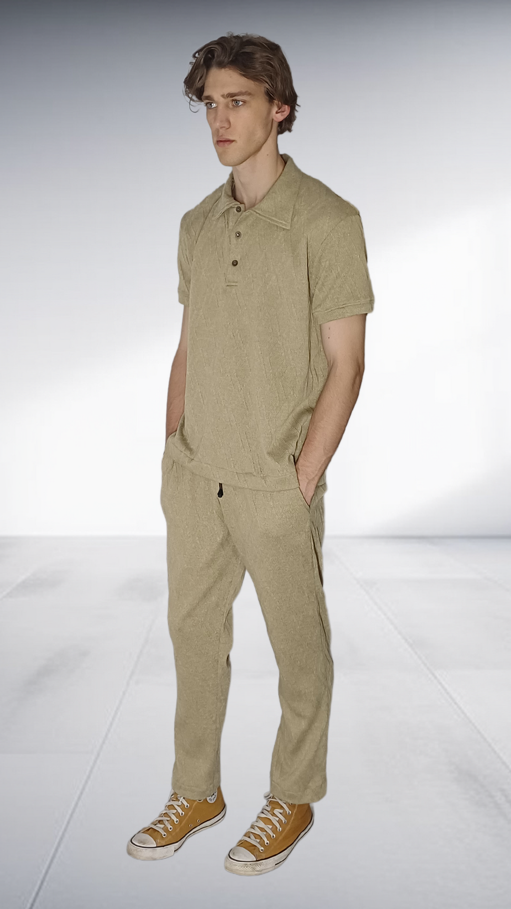 ZIMKHITHA Khaki Polo & Pants Two-Piece Set
