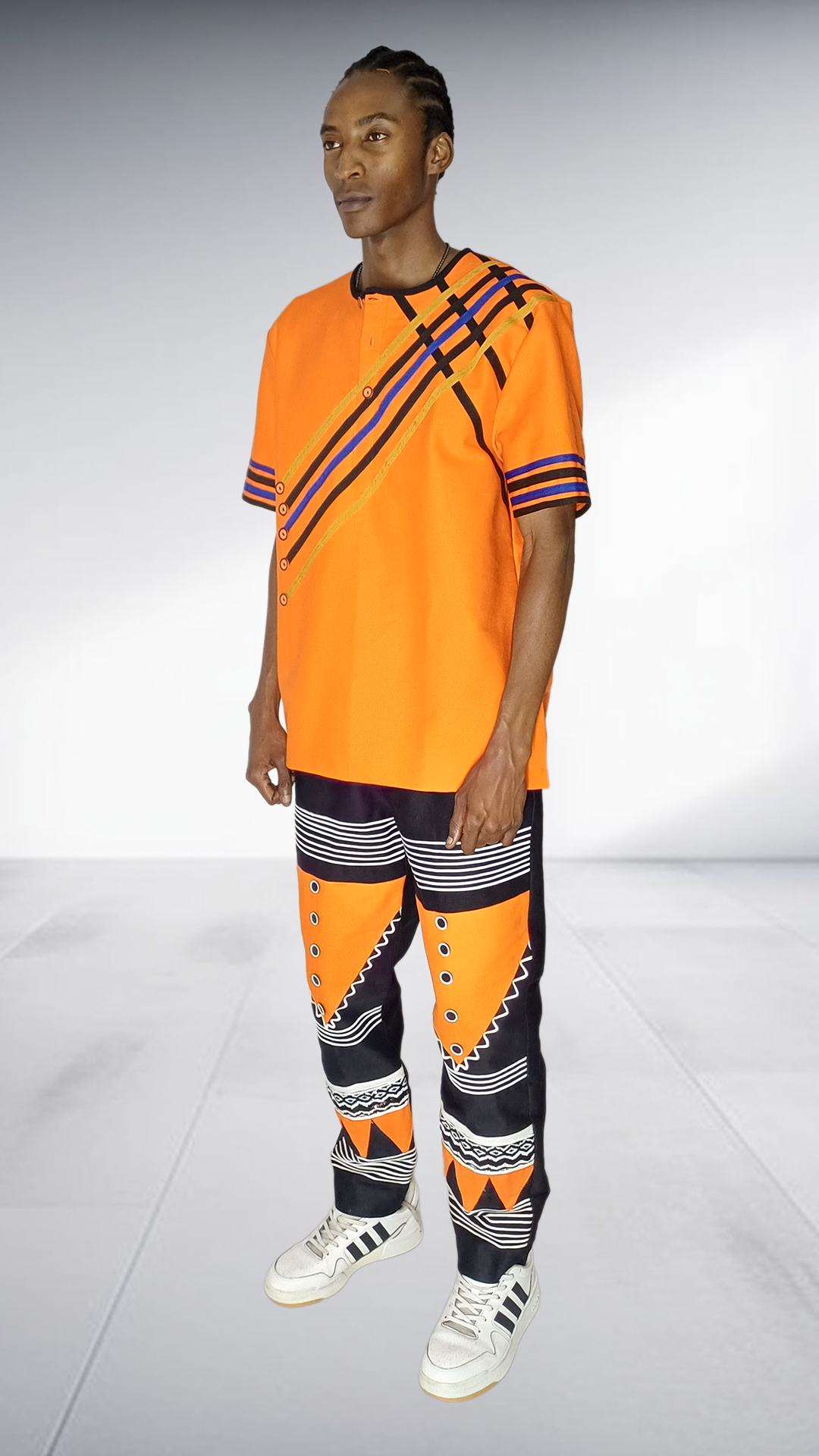 Ephymol Mbaco Xhosa Two-Piece Set - Orange & Navy