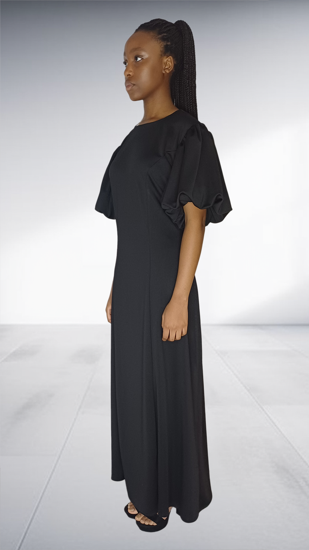 Black Flutter Sleeve Maxi Dress