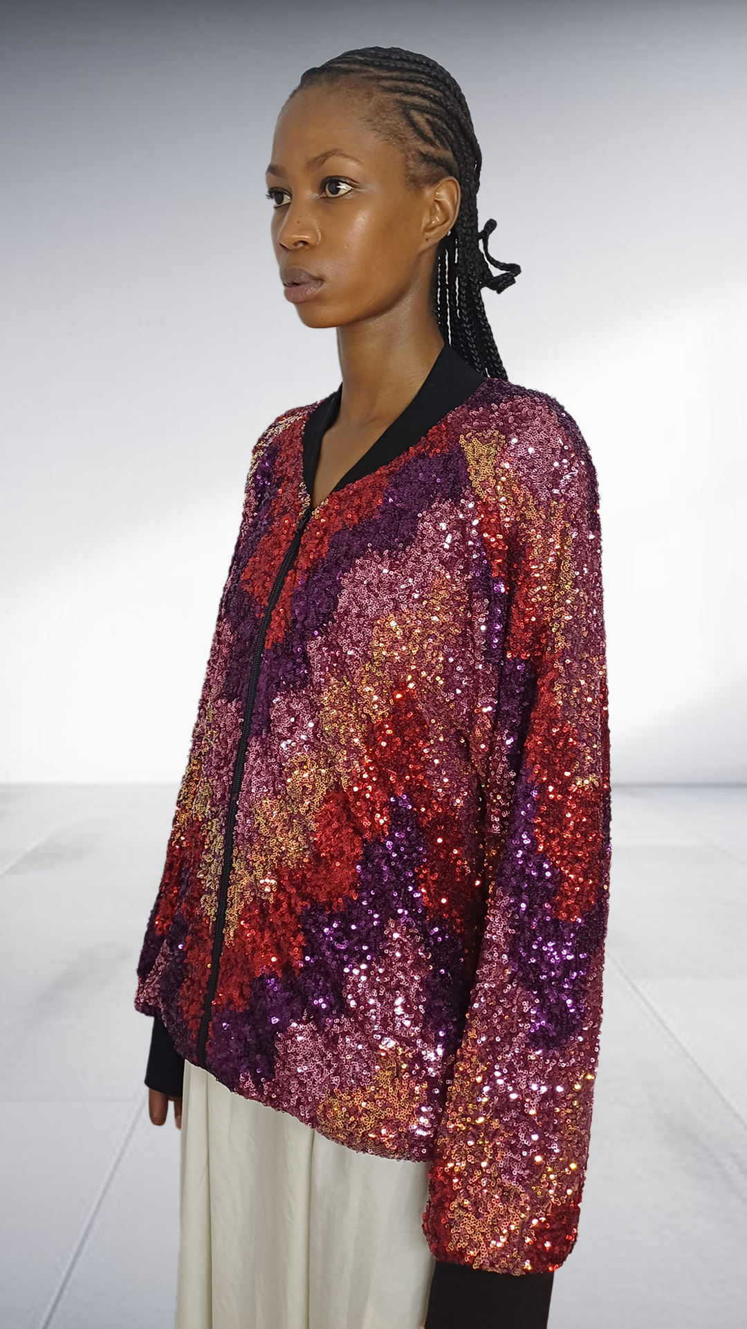 Fundundzi Sparkly Multicolor Sequin Bomber Jacket