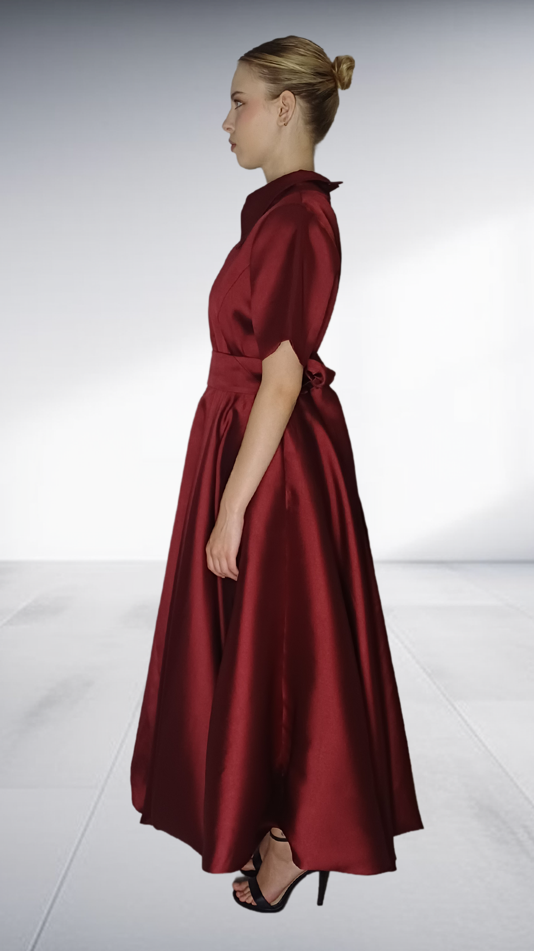 Jozsy Bubble Maxi Dress with Collar - Burgundy Satin