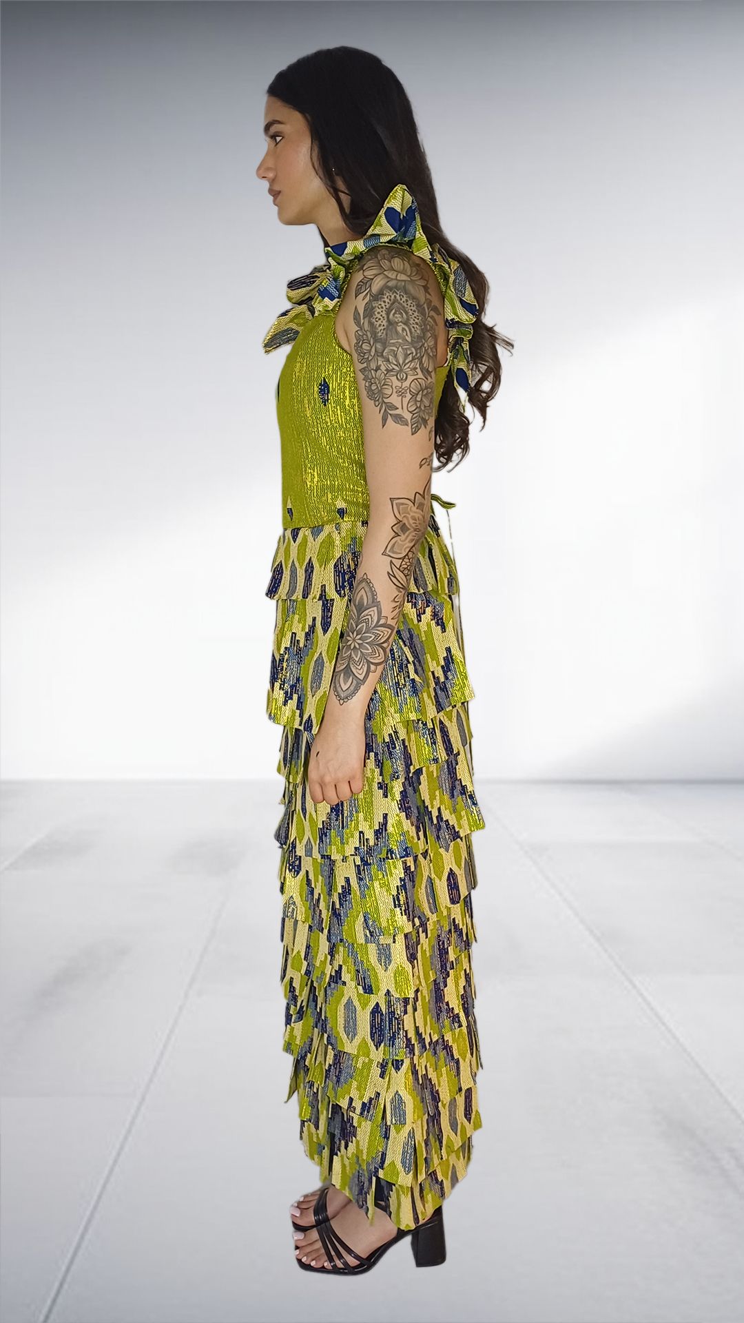 LOLO D Yellow Tiered Maxi Dress