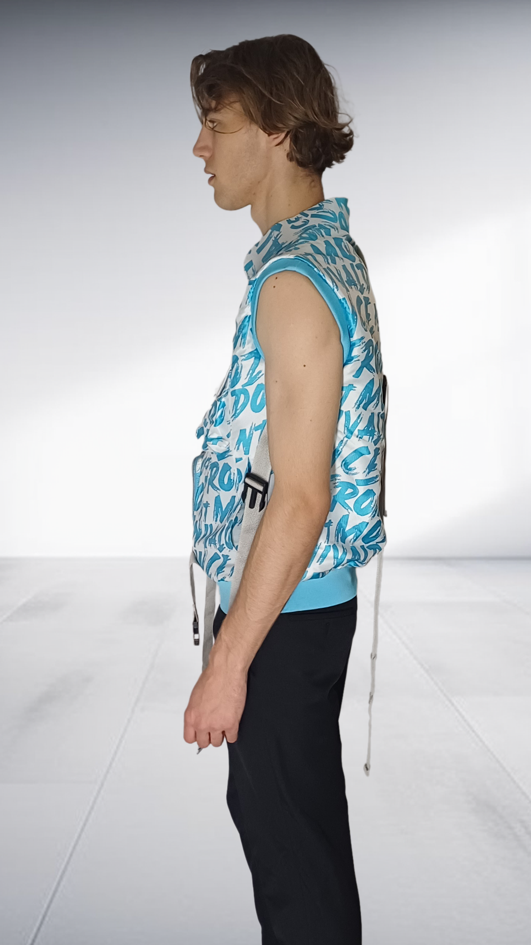 Nivaldo Thierry Graphic Print Utility Vest - Turquoise & White