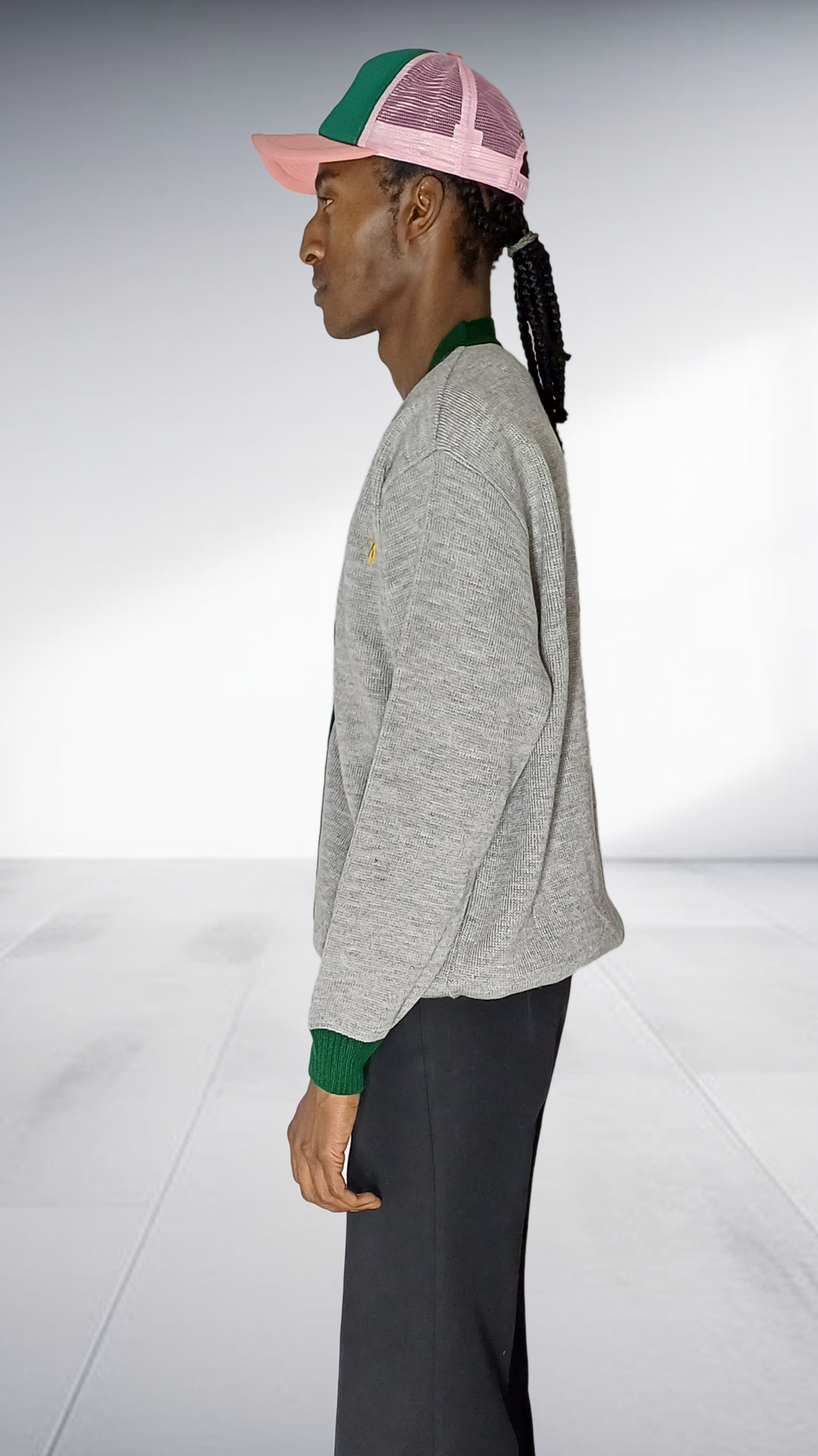 Chale Contrast Trim Cardigan - Grey & Green