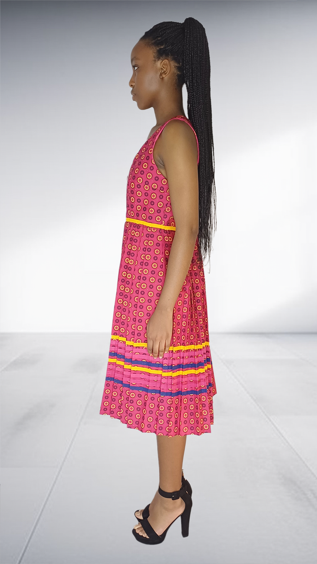 Twii Afrika Pink Shweshwe Print Dress with Rainbow Trim