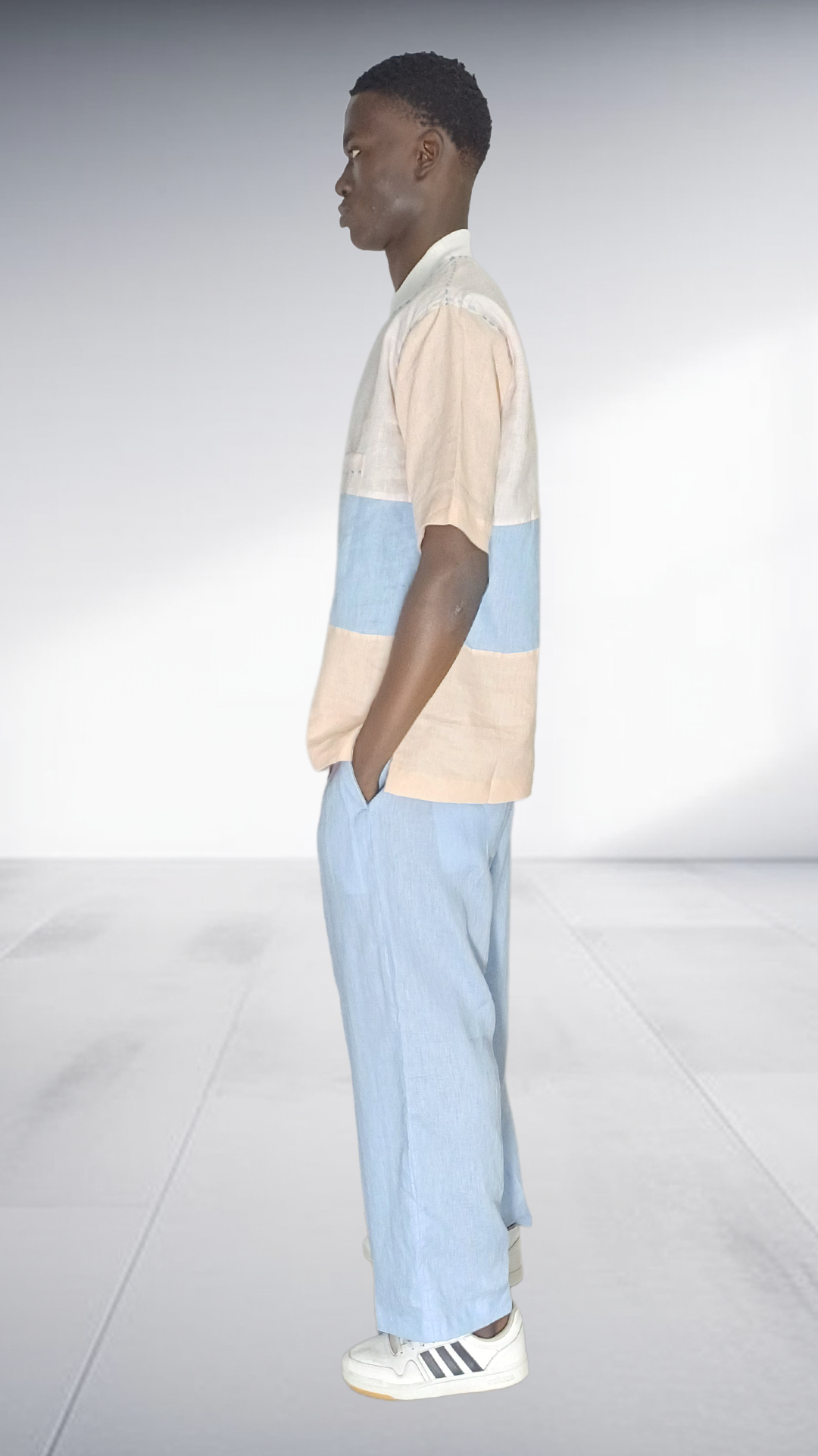 J.O.B Color-Blocked Linen Two-Piece Set - Blue & Peach