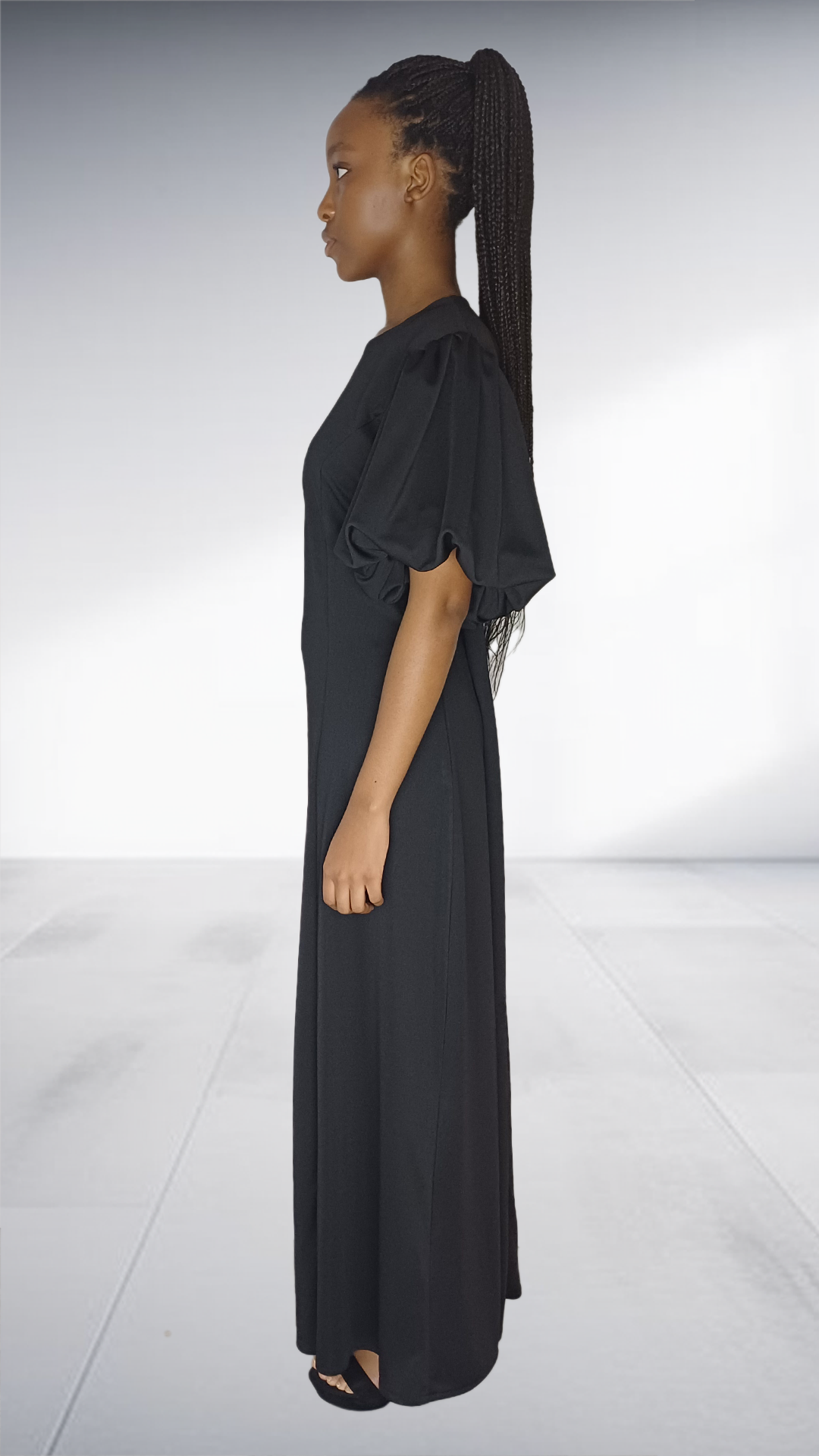 Mukutsuri Black Flutter Sleeve Maxi Dress