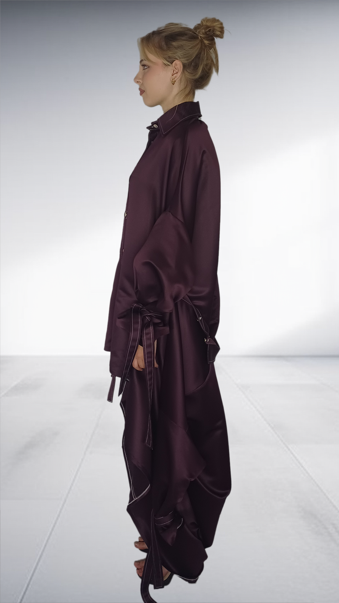 Matte Nolim Plum Asymmetric Deconstructed Shirt Dress