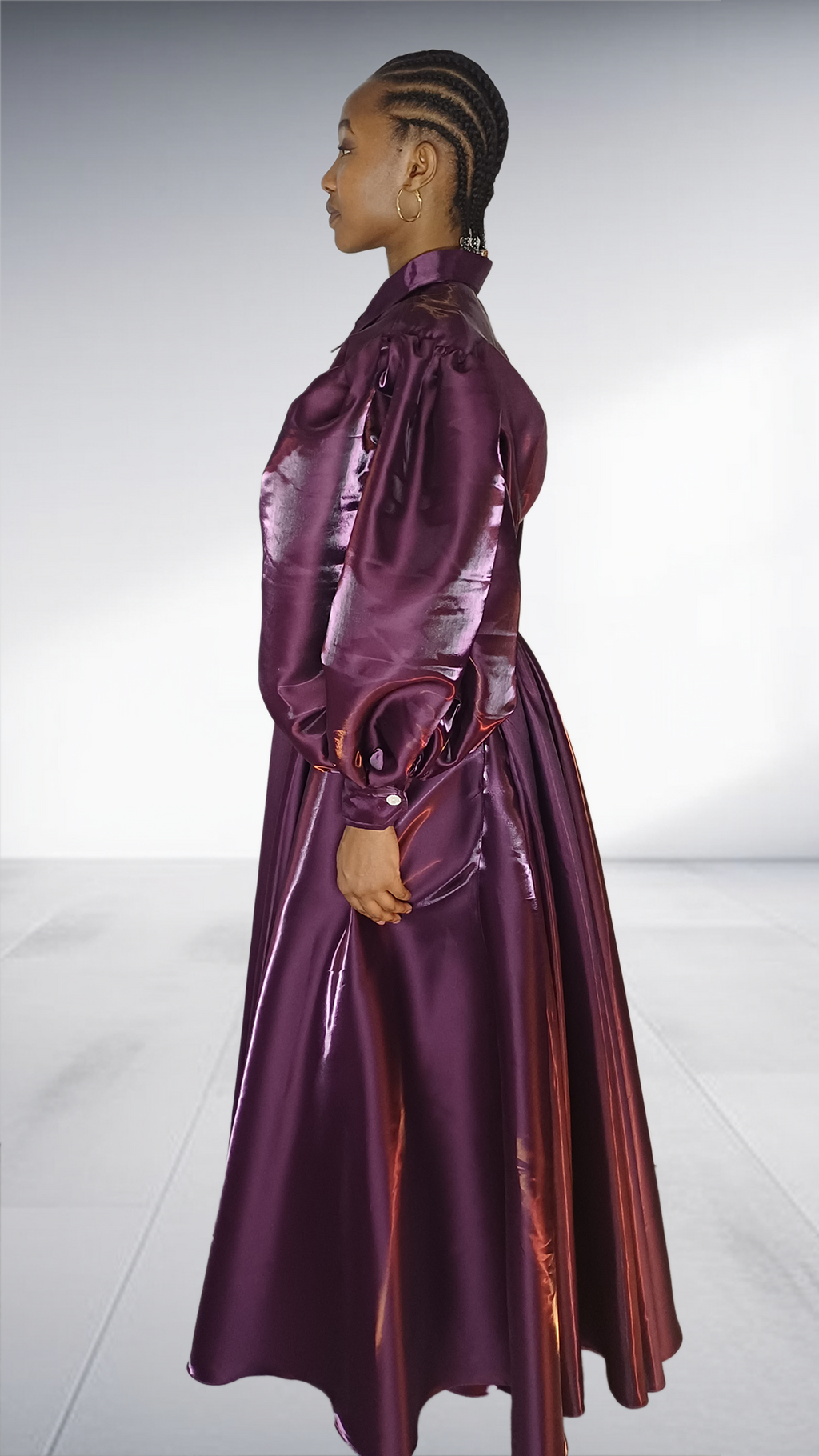 Agape  Deep Plum Satin Balloon Sleeve Two-Piece Set