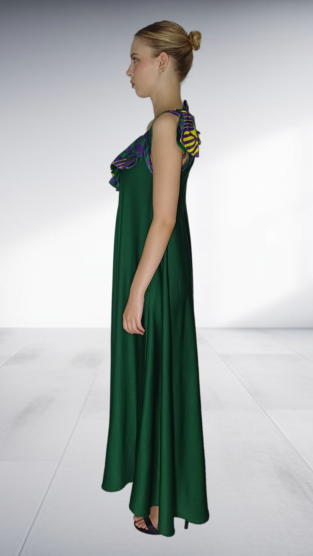 Nina Sedumedi Emerald Green Maxi Dress with African Print Shoulder Ties