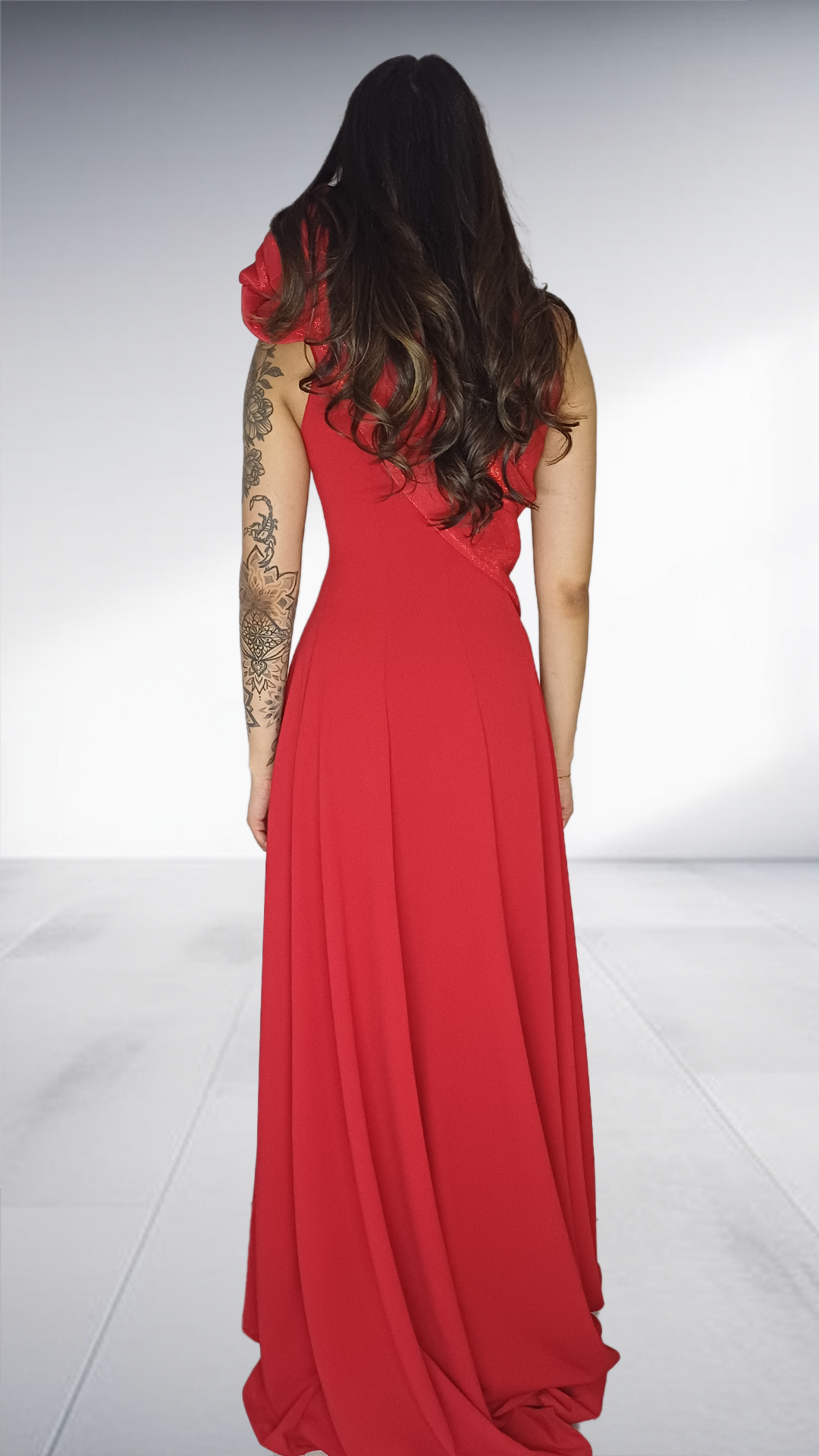 Red One-Shoulder Embellished Gown