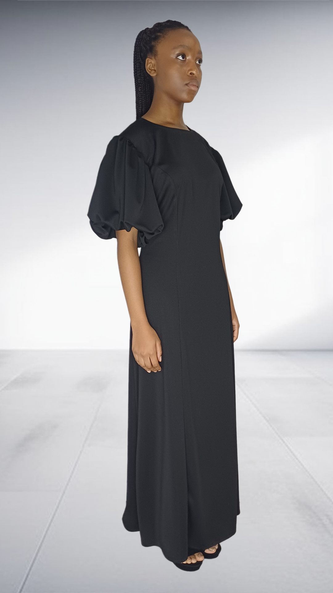 Mukutsuri Black Flutter Sleeve Maxi Dress