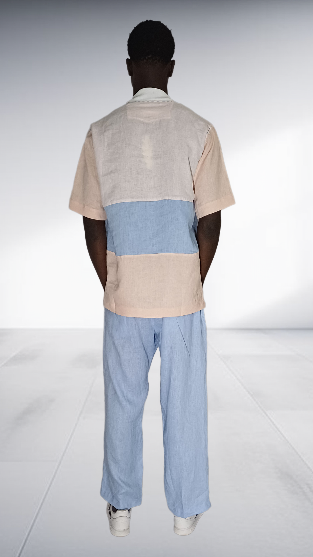J.O.B Color-Blocked Linen Two-Piece Set - Blue & Peach