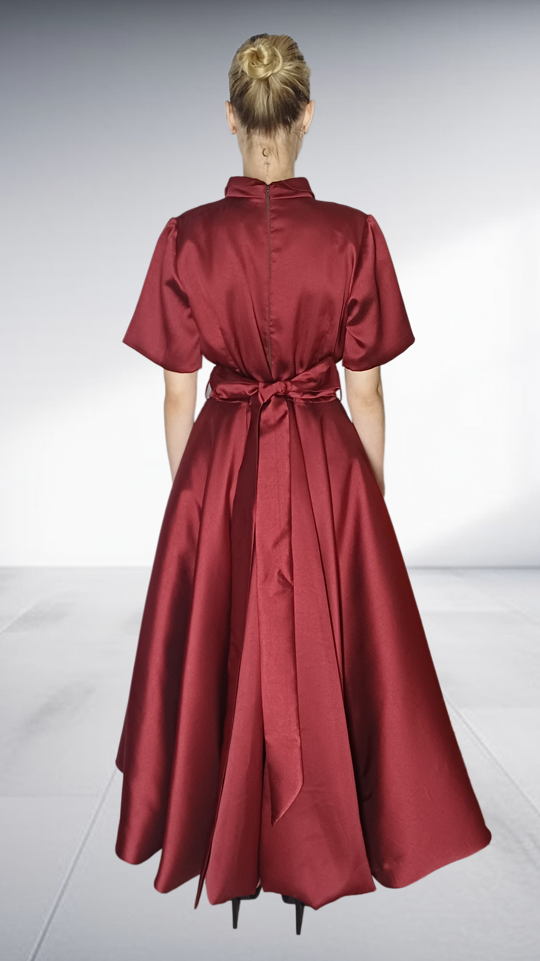 Jozsy Bubble Maxi Dress with Collar - Burgundy Satin