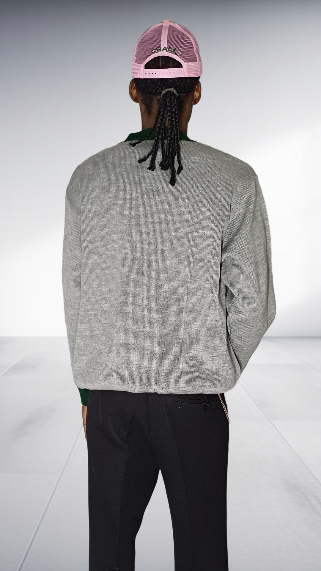 Chale Contrast Trim Cardigan - Grey & Green