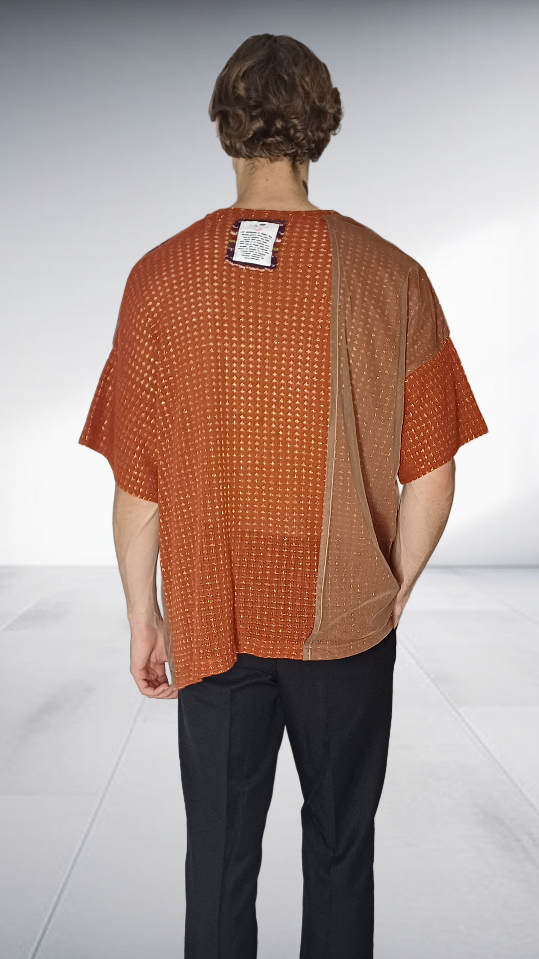 Sipho Mbuto Artisan Knit T-Shirt with Decorative Collar - Terracotta