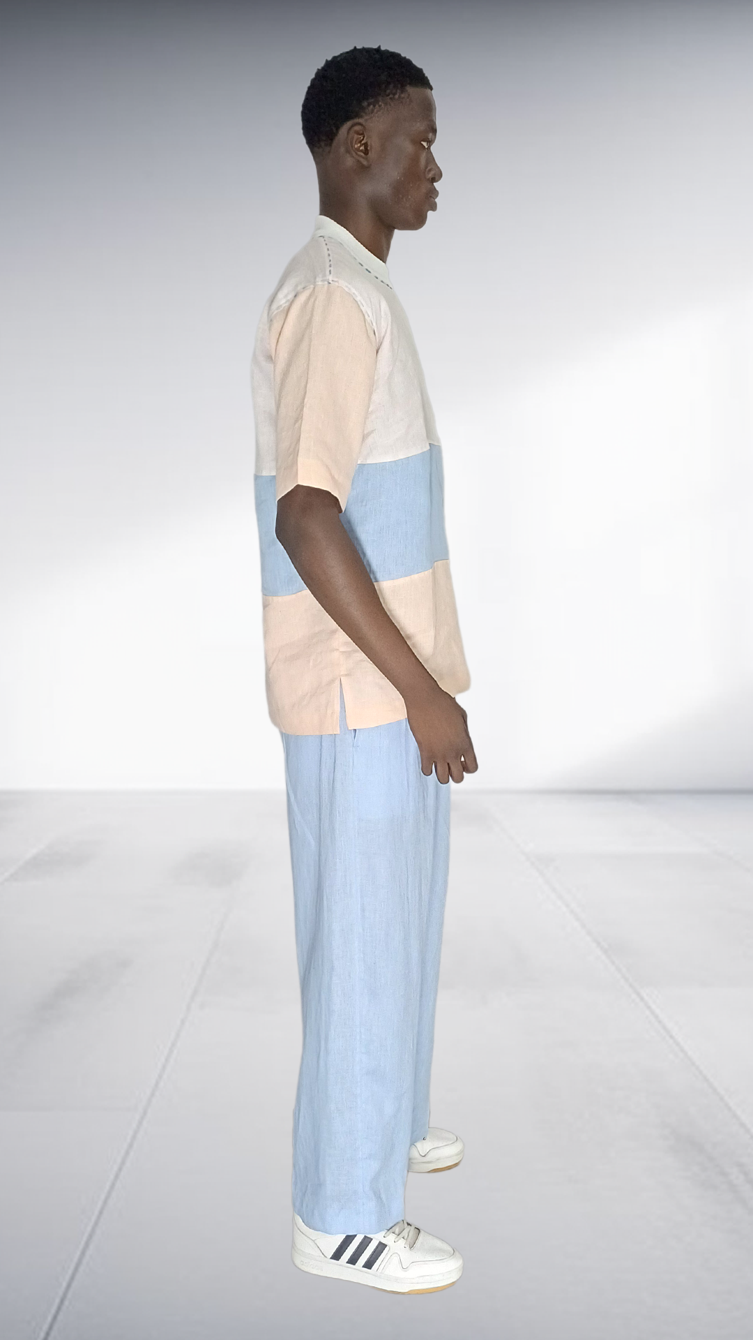 J.O.B Color-Blocked Linen Two-Piece Set - Blue & Peach