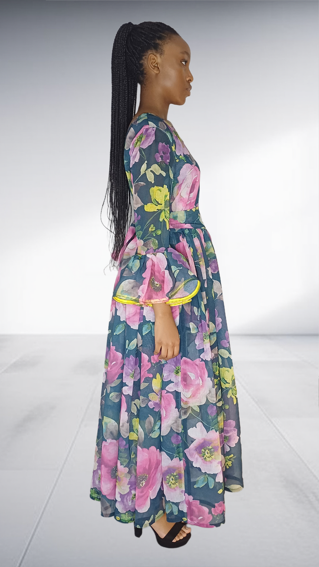 Imprint Navy Floral Print Bell Sleeve Maxi Dress