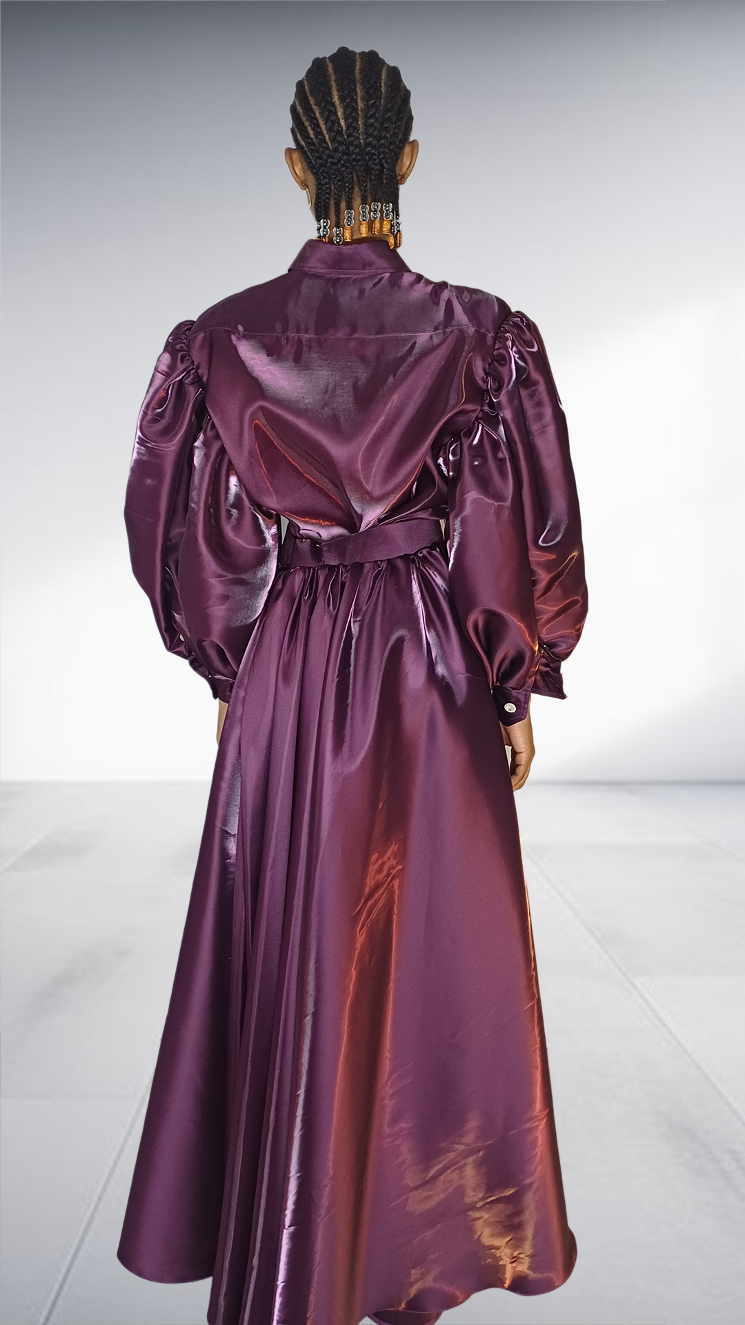 Agape  Deep Plum Satin Balloon Sleeve Two-Piece Set