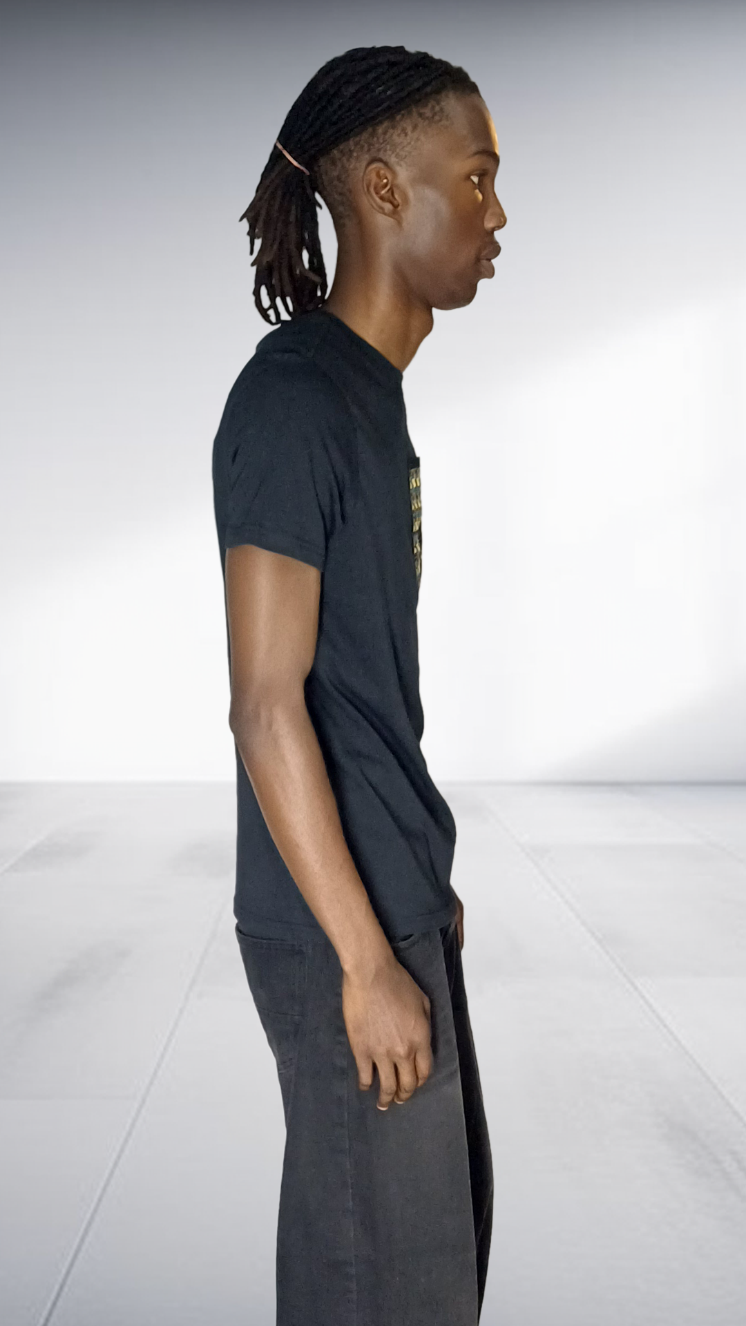 GAE African Print Pocket T-Shirt - Black with Embroidered Detail