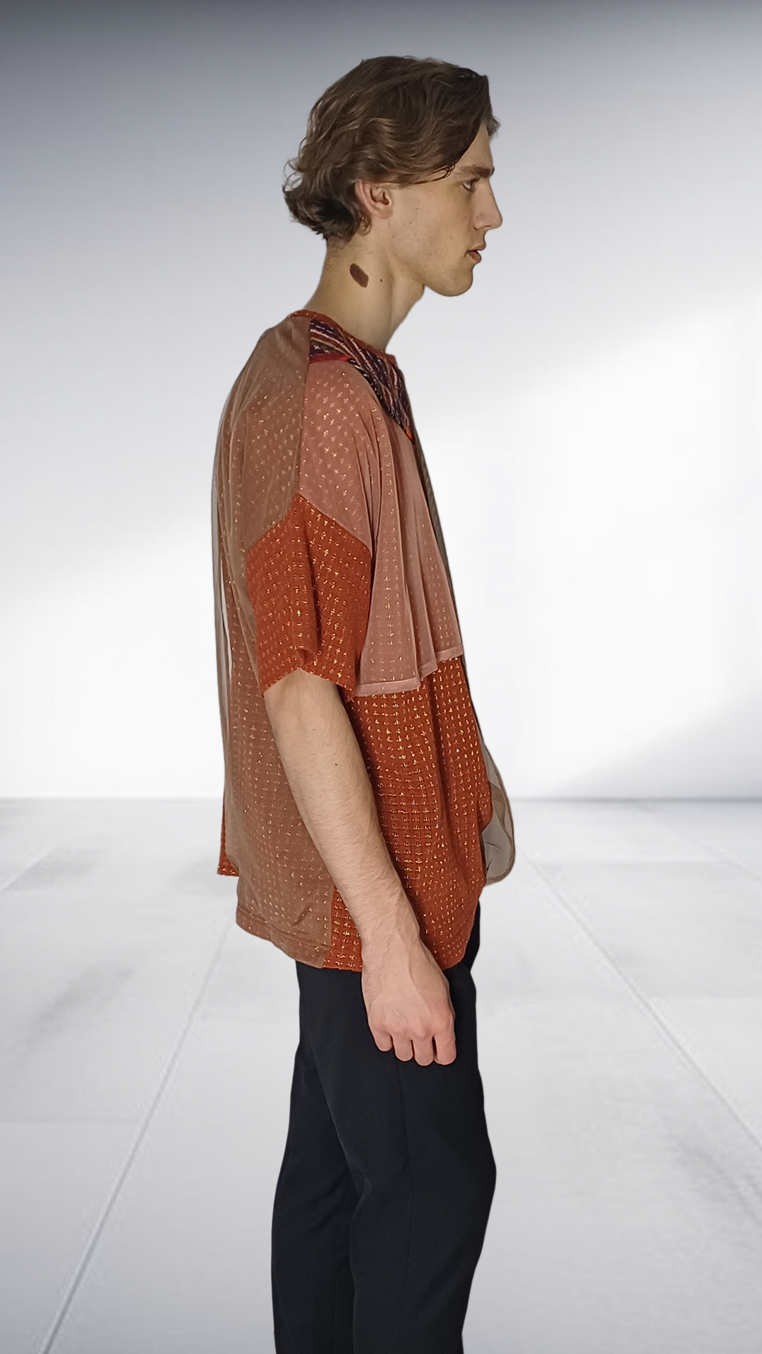 Sipho Mbuto Artisan Knit T-Shirt with Decorative Collar - Terracotta