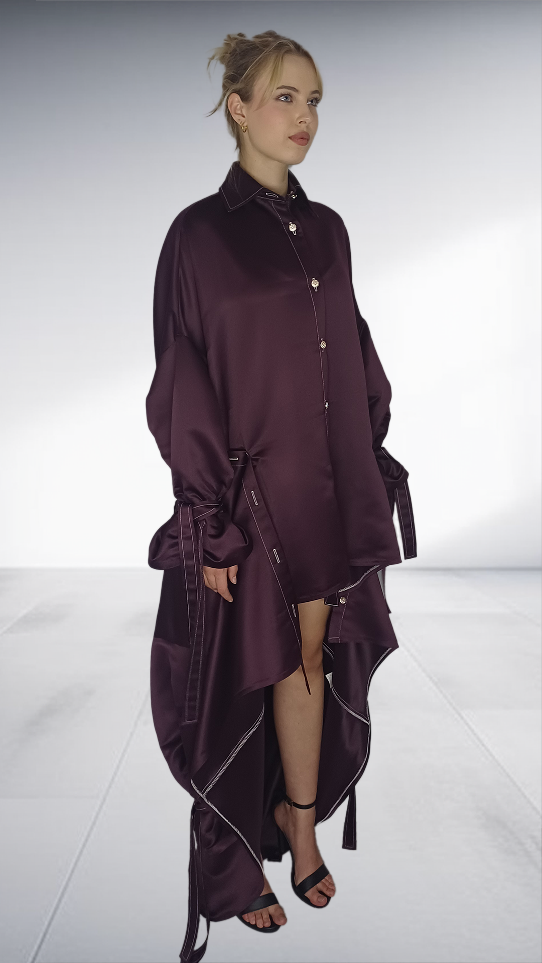 Matte Nolim Plum Asymmetric Deconstructed Shirt Dress