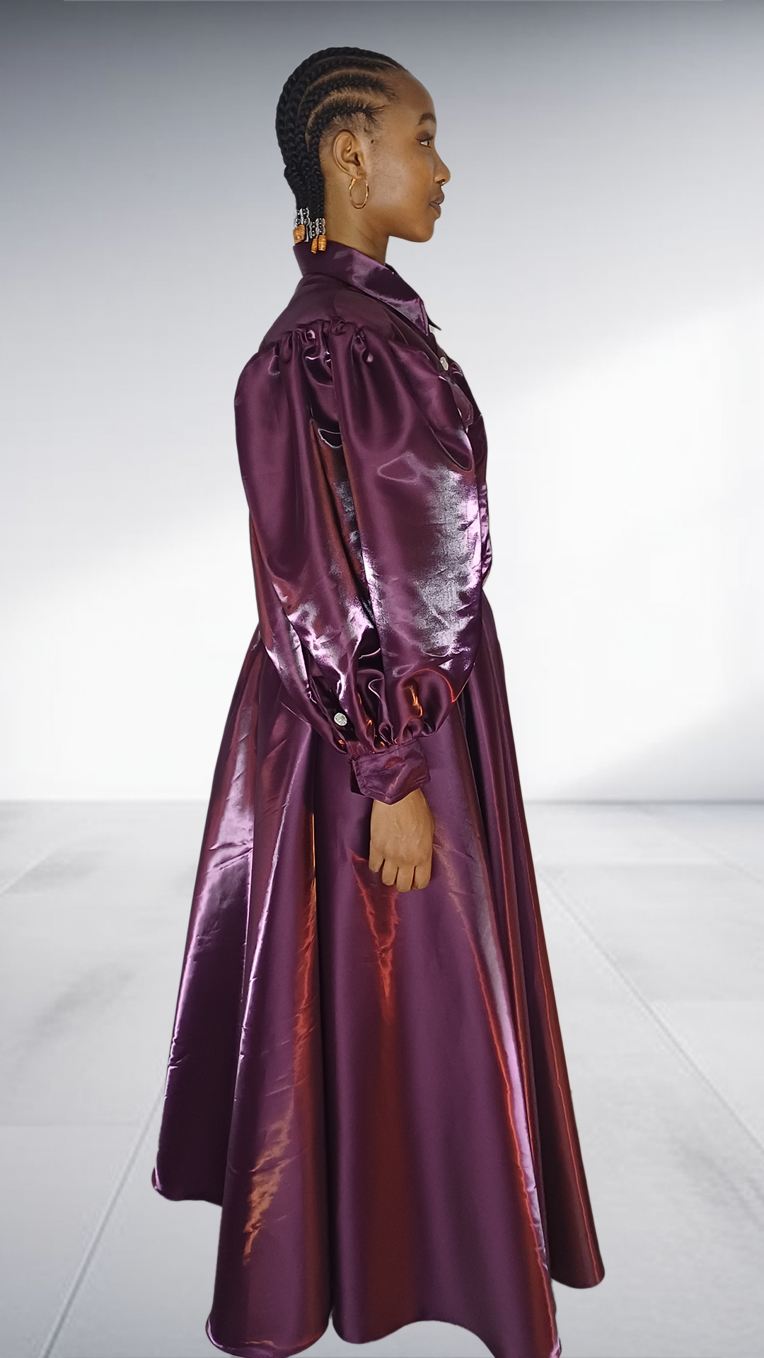 Agape  Deep Plum Satin Balloon Sleeve Two-Piece Set