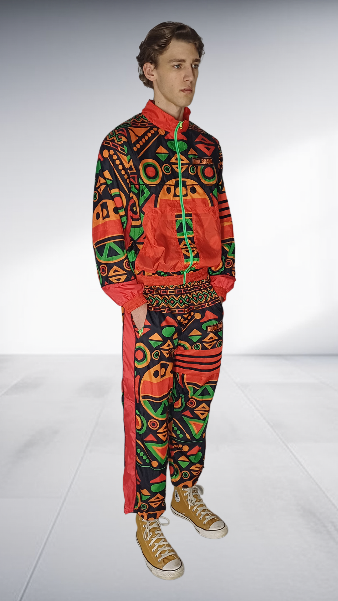 NguniBrand Ndebele Print Tracksuit - Red & Black