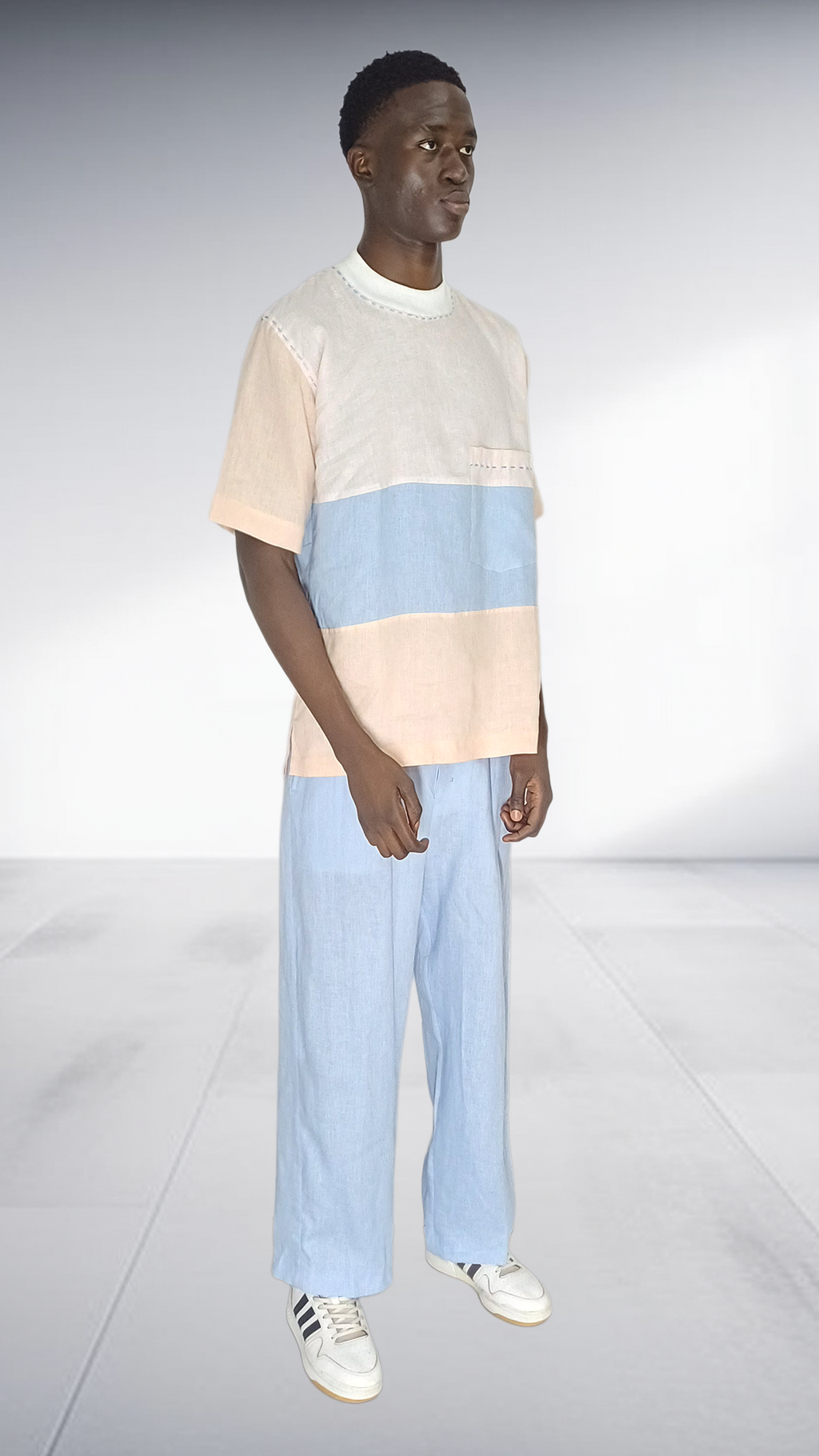 J.O.B Color-Blocked Linen Two-Piece Set - Blue & Peach