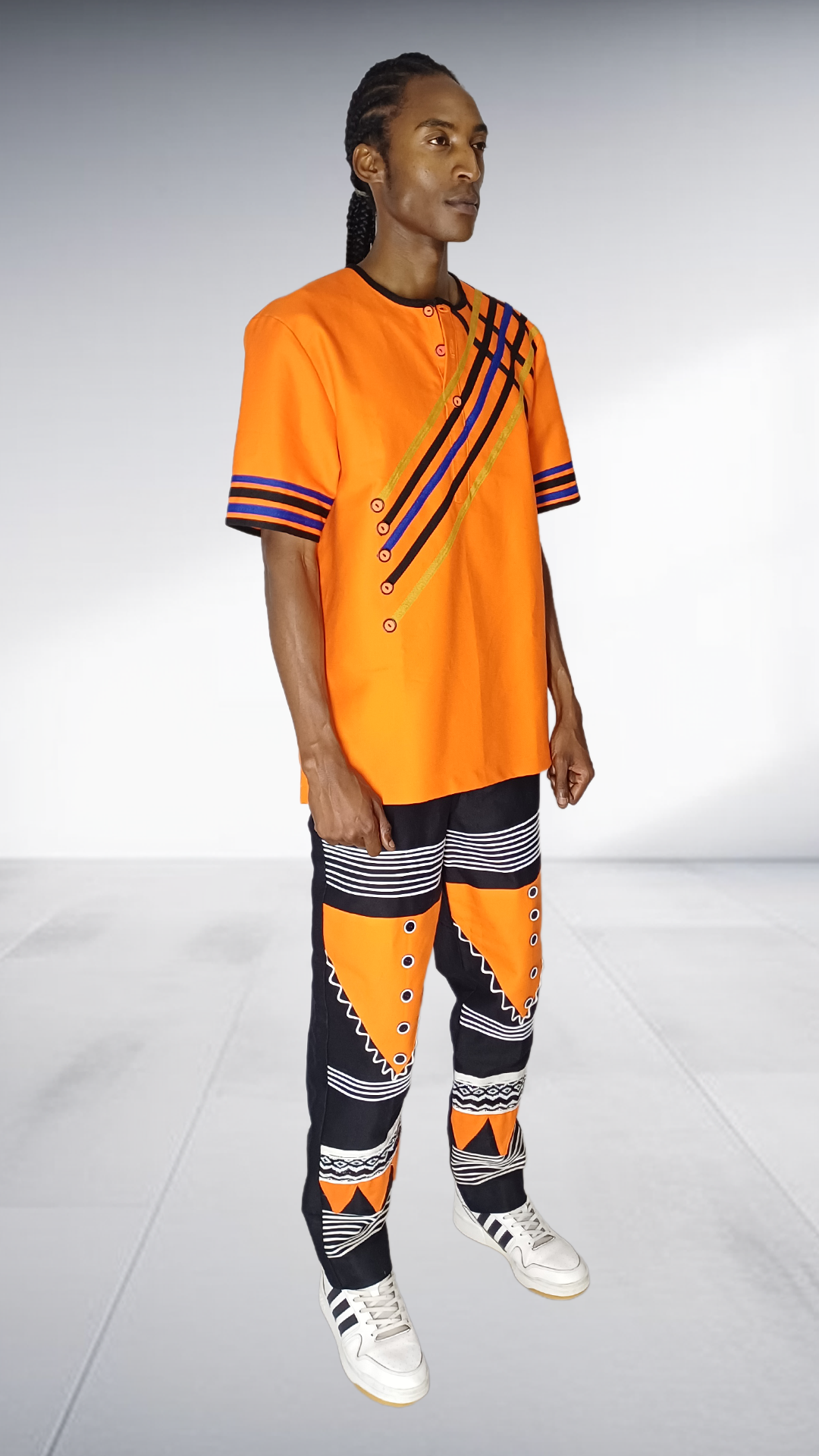 Ephymol Mbaco Xhosa Two-Piece Set - Orange & Navy