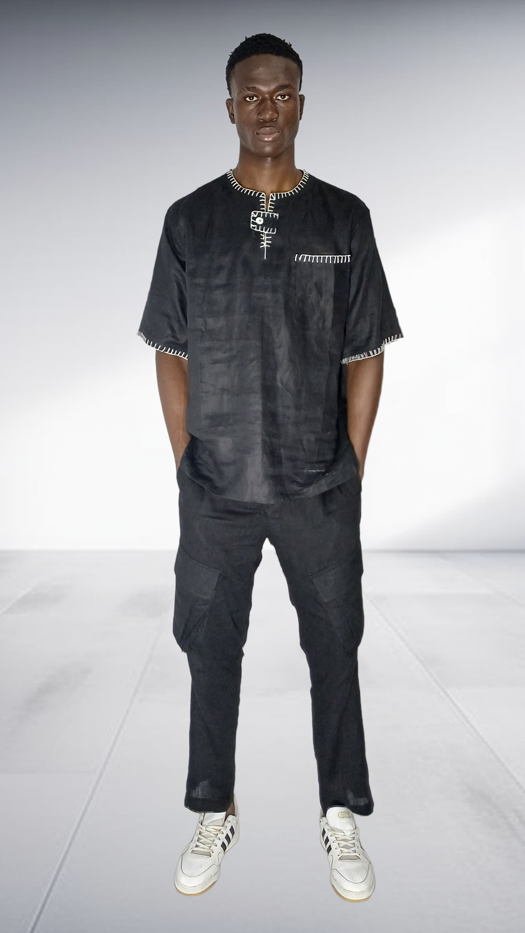 J.O.B Black Linen Embroidered Two-Piece Set