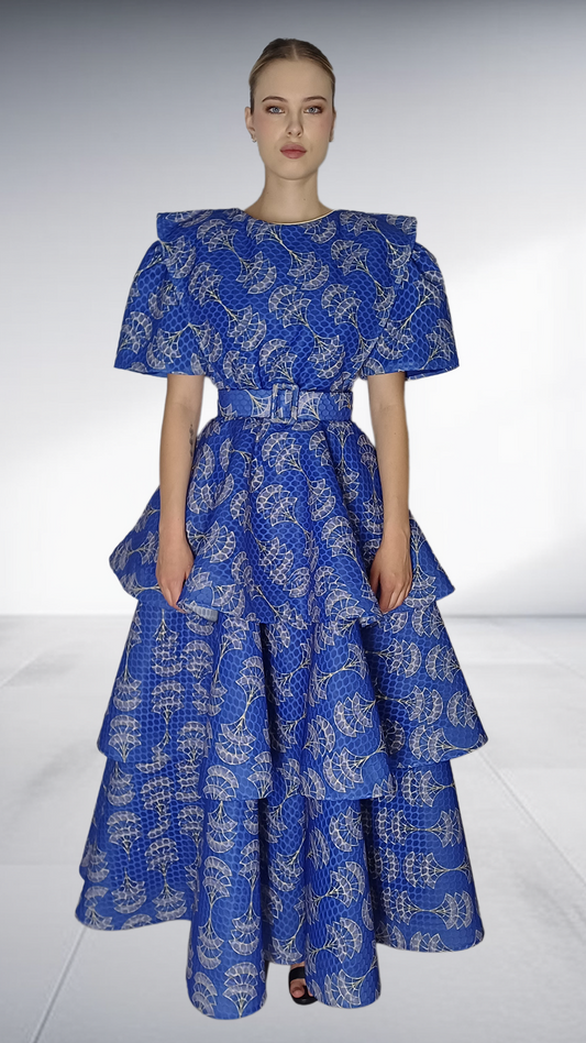 Jozsy Shikisha Tiered Maxi Dress - Royal Blue & Silver