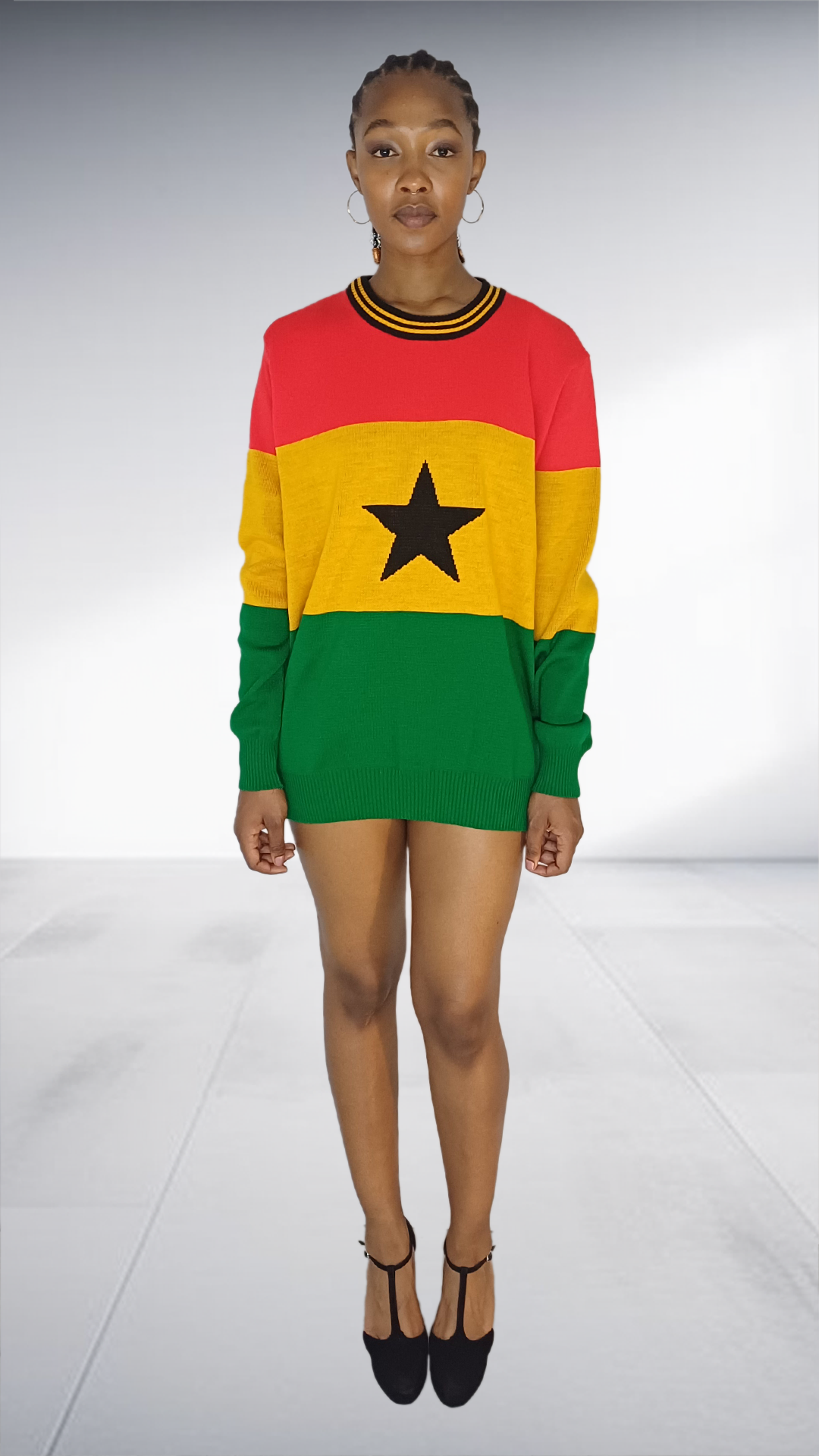 Isiqhaza Ghana Flag Inspired Sweater Dress with Black Star