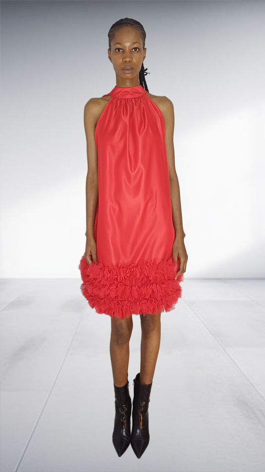 Red halter-neck Freedom Dress with Ruffle