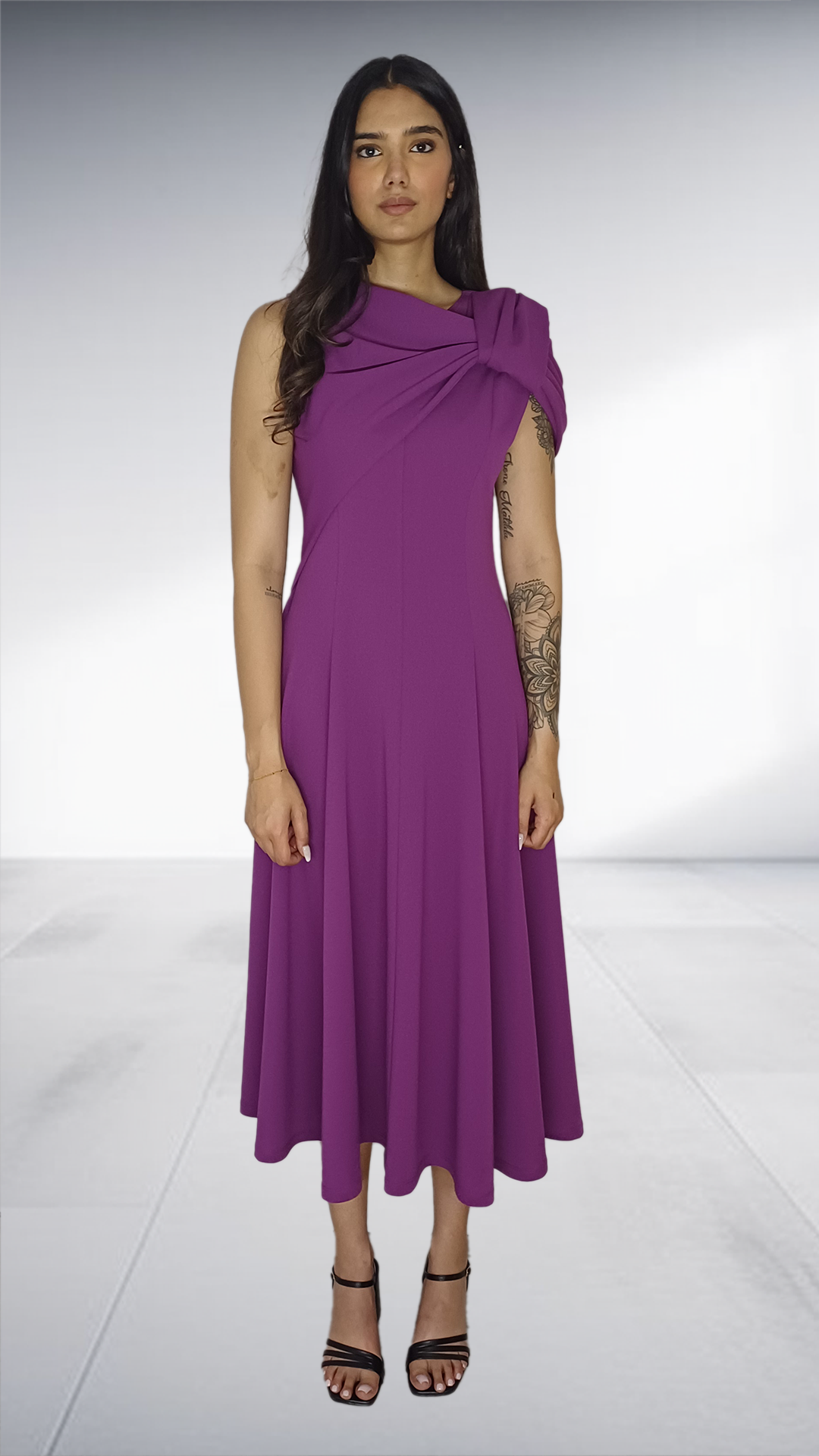 Erre Purple Bow-Detail Midi Dress