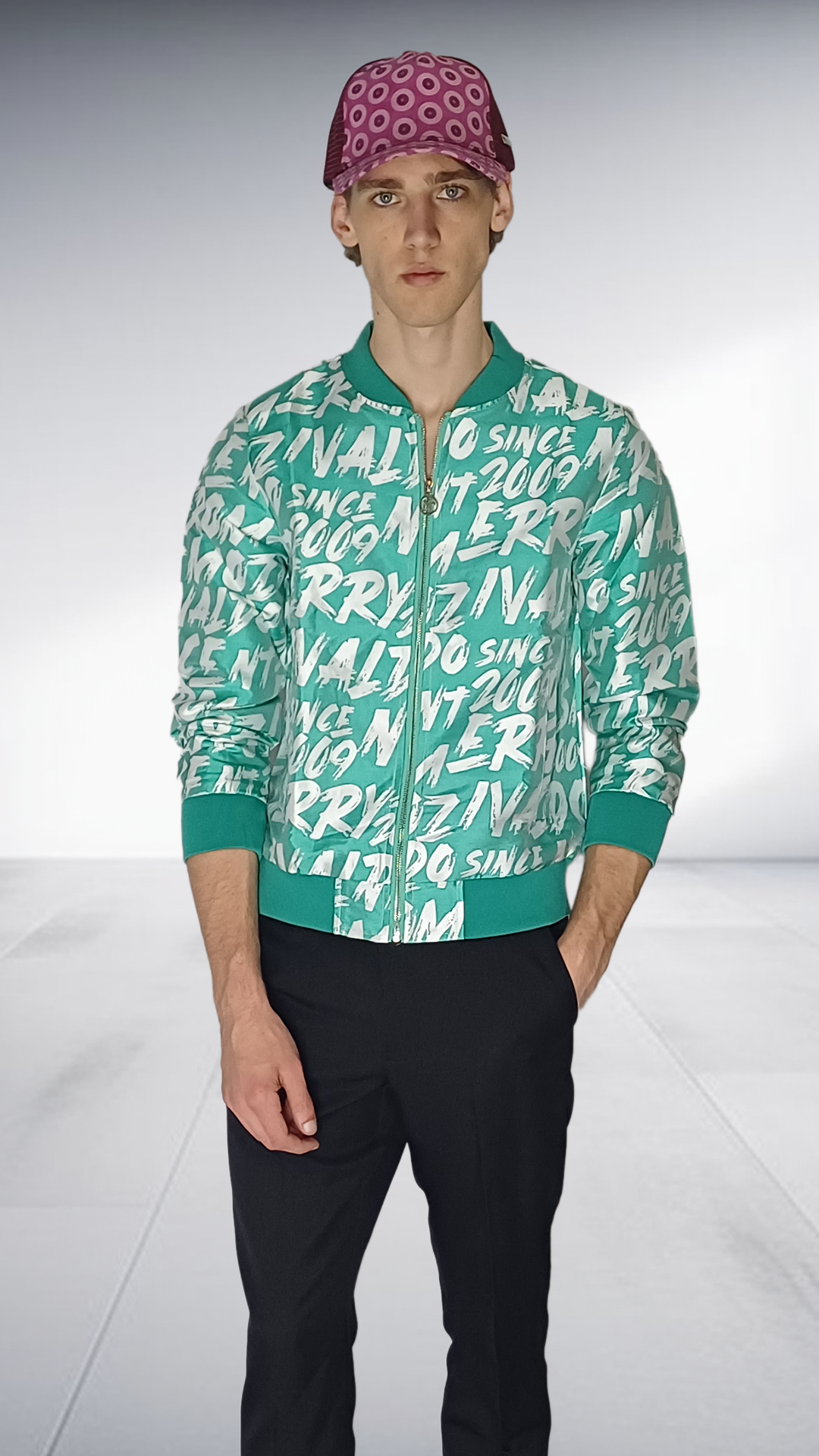 Nivaldo Thierry Graphic Print Bomber Jacket - Turquoise & White