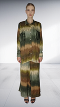 Nina Sedumedi Abstract Print Shirt & Wide-Leg Pants Set - Olive, Taupe & Cream